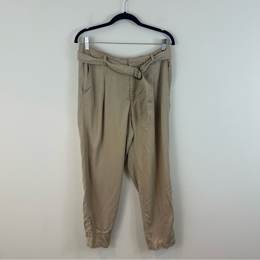 Loft Khaki Tan Tie Belted Paperbag Waist Soft Swingy Material Pants Size Medium